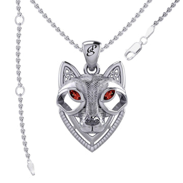 Celtic Wolf Spirit with Meaningful Gemstone Sterling Silver Pendant – Mystical Symbol of Spiritual Connection and Strength by Peter Stone Jewelry TPD6213 - Jewelry